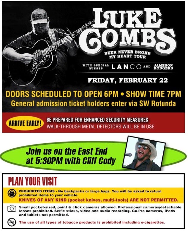 Luke Combs Doors open at 6PM Pre party on the east end with Cliff Cody at 530pm.jpg